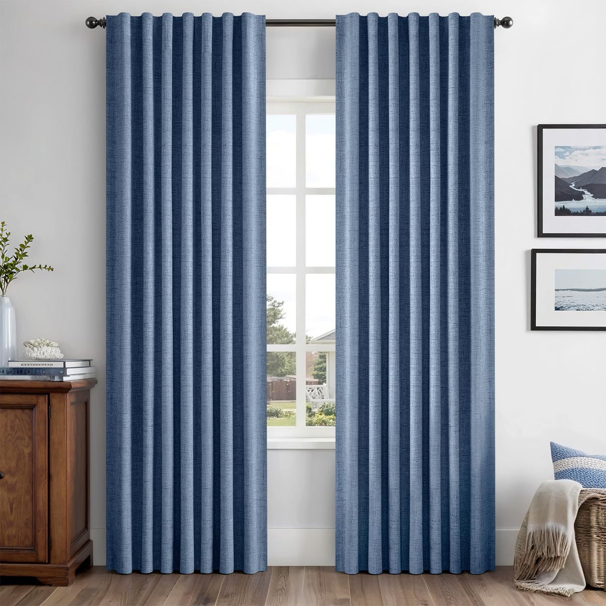 MIULEE 100% Blackout Linen Curtains for Bedroom 42 x 84 Inch Ivory 2 Panels
