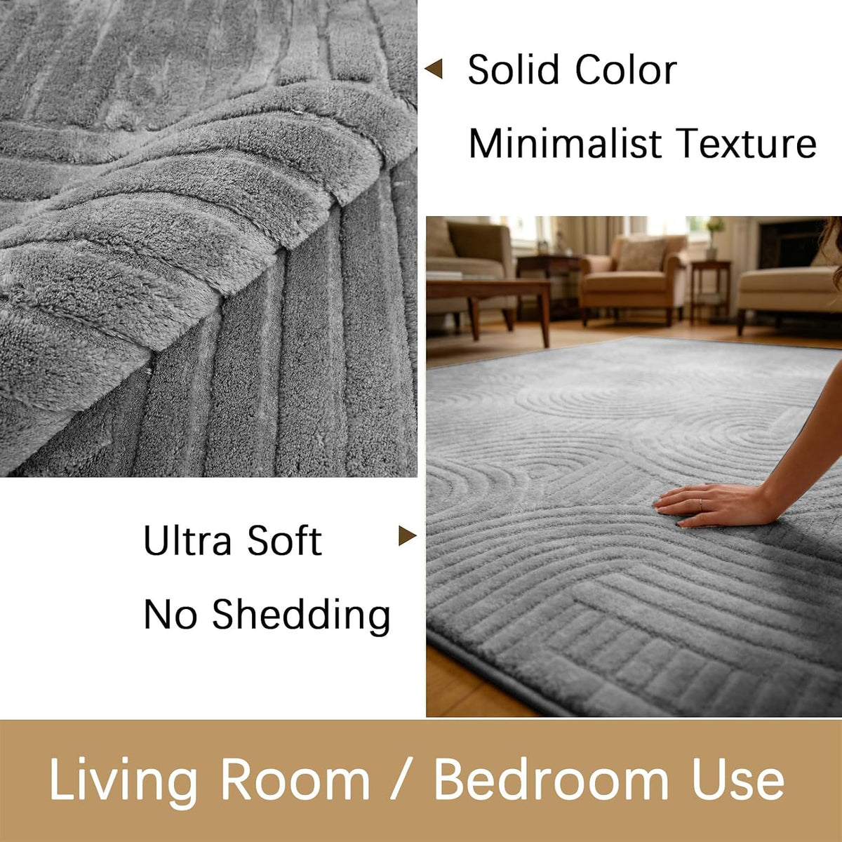 5x7 Grey Solid Color Area Rug, Modern Rugs for Living Room Bedroom