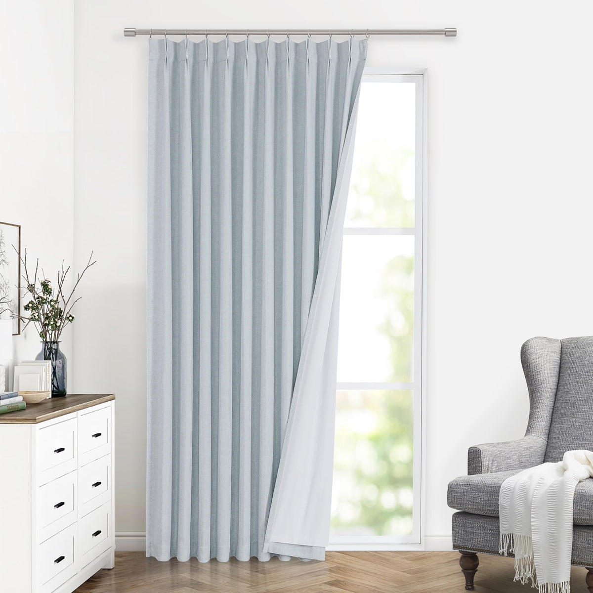 Vision Home Sand Pinch Pleated Full Blackout Curtains Linen Blended Room Darkening Window Curtains 95 inch for Living Room Bedroom Thermal Insulated Pinch Pleat Drapes with Hooks 2 Panel 40" Wx95 L