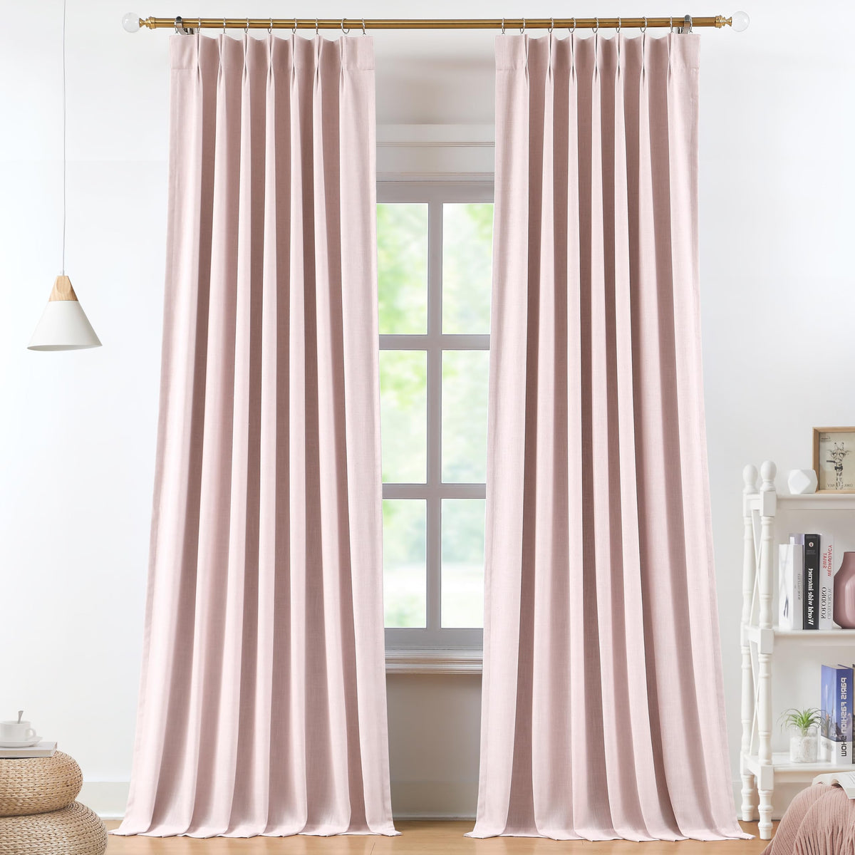 Vision Home Sand Pinch Pleated Full Blackout Curtains Linen Blended Room Darkening Window Curtains 95 inch for Living Room Bedroom Thermal Insulated Pinch Pleat Drapes with Hooks 2 Panel 40" Wx95 L