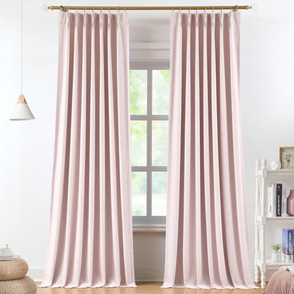 Vision Home Sand Pinch Pleated Full Blackout Curtains Linen Blended Room Darkening Window Curtains 95 inch for Living Room Bedroom Thermal Insulated Pinch Pleat Drapes with Hooks 2 Panel 40" Wx95 L