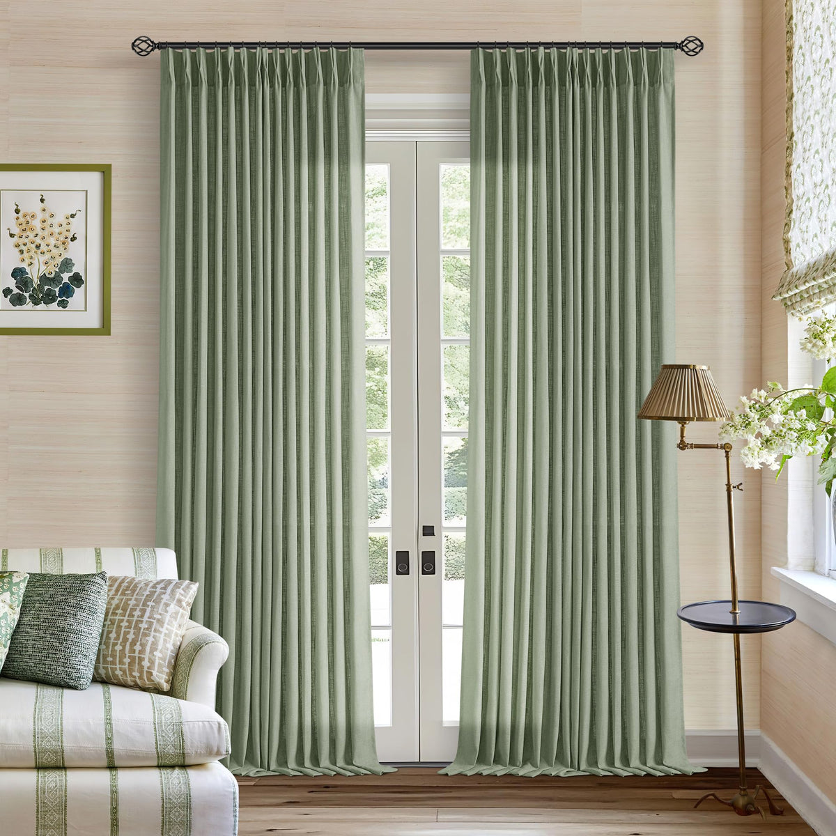 TWODRAPES Natural Pinch Pleated Linen Semi Sheer 84 Inch Curtains 2 Panels