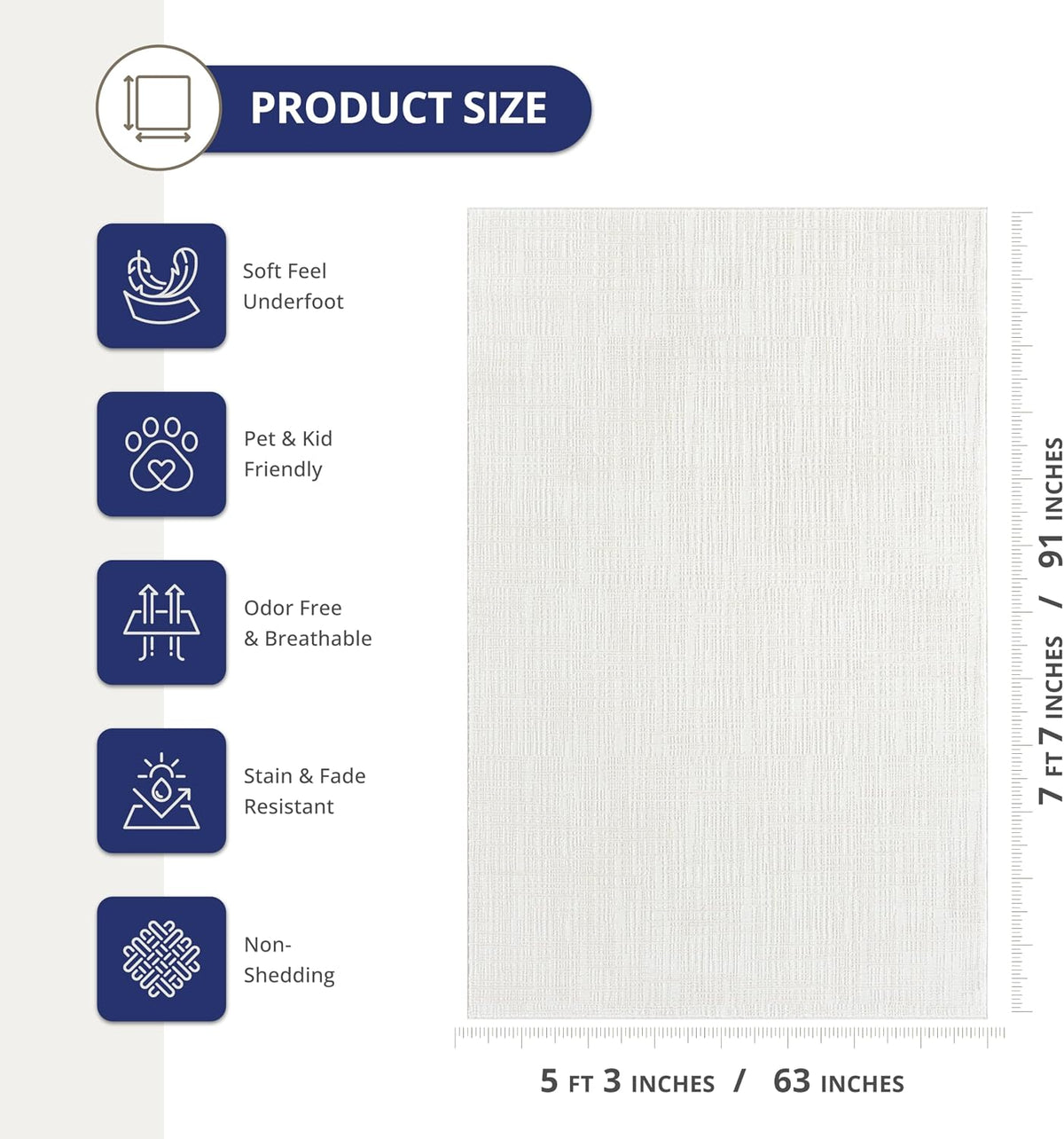 Abani Cream Area Rug - 5'x 8' - Living Room & Bedroom - Textured Weave Design - Indoor Use - Easy to Clean, Stain Resistant, Non-Shedding - Neutral Collection