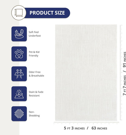 Abani Cream Area Rug - 5'x 8' - Living Room & Bedroom - Textured Weave Design - Indoor Use - Easy to Clean, Stain Resistant, Non-Shedding - Neutral Collection