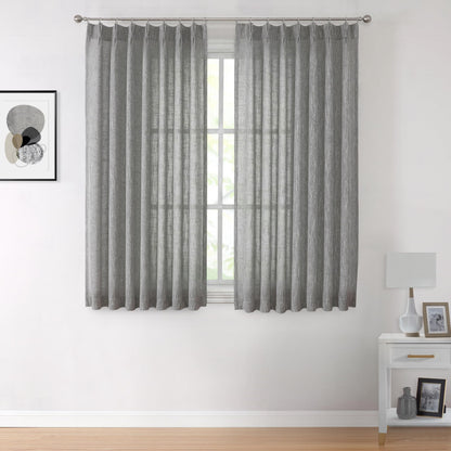 Vision Home Natural Linen Pinch Pleated Semi Sheer Curtains 42Wx90Lx2