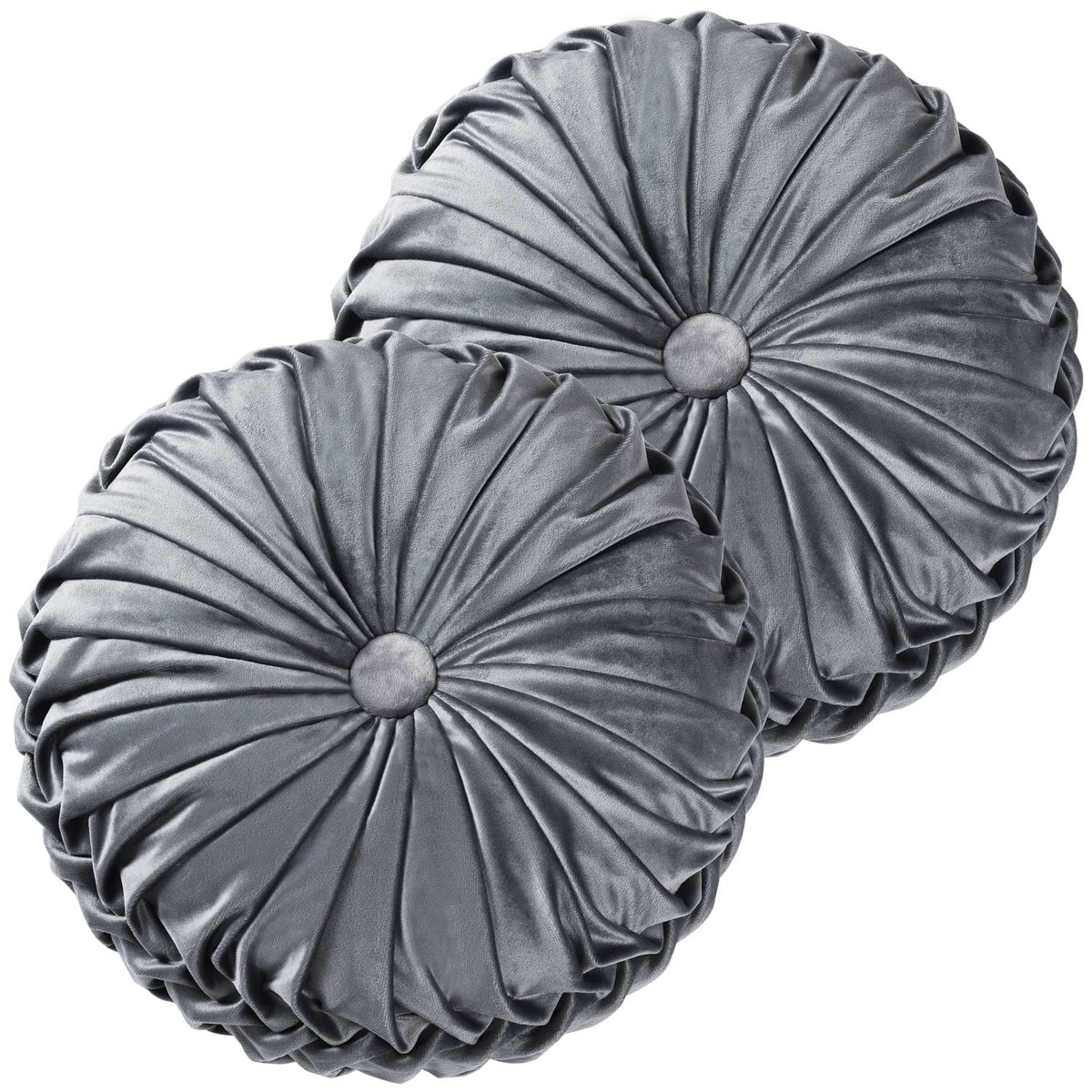 HIG Set of 2 Beige Velvet Decorative Round Pleated Throw Pillows
