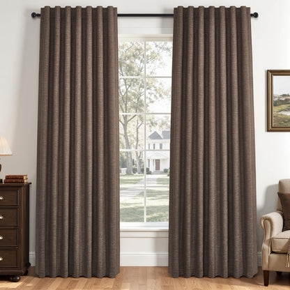 Topfinel Cream Ivory Blackout Curtains & Drapes 84 Inch Length, Beige Pinch Pleat Full Blackout Flax Linen Tab Top Soundproof Curtains with Hooks Rings for Bedroom Living Room Track 2 Panels Set