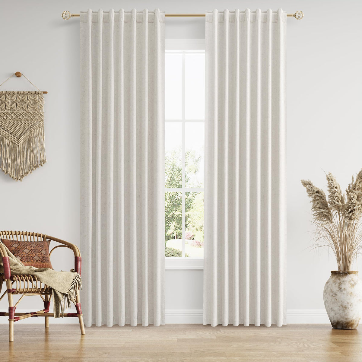 Guken Cream Linen Blackout Curtains 84 Inch Length 2 Panels Set for Living Room Bedroom Back Tab Thermal Insulated 100% Black Out Drapes Room Darkening Window Curtain Ivory Natural Beige