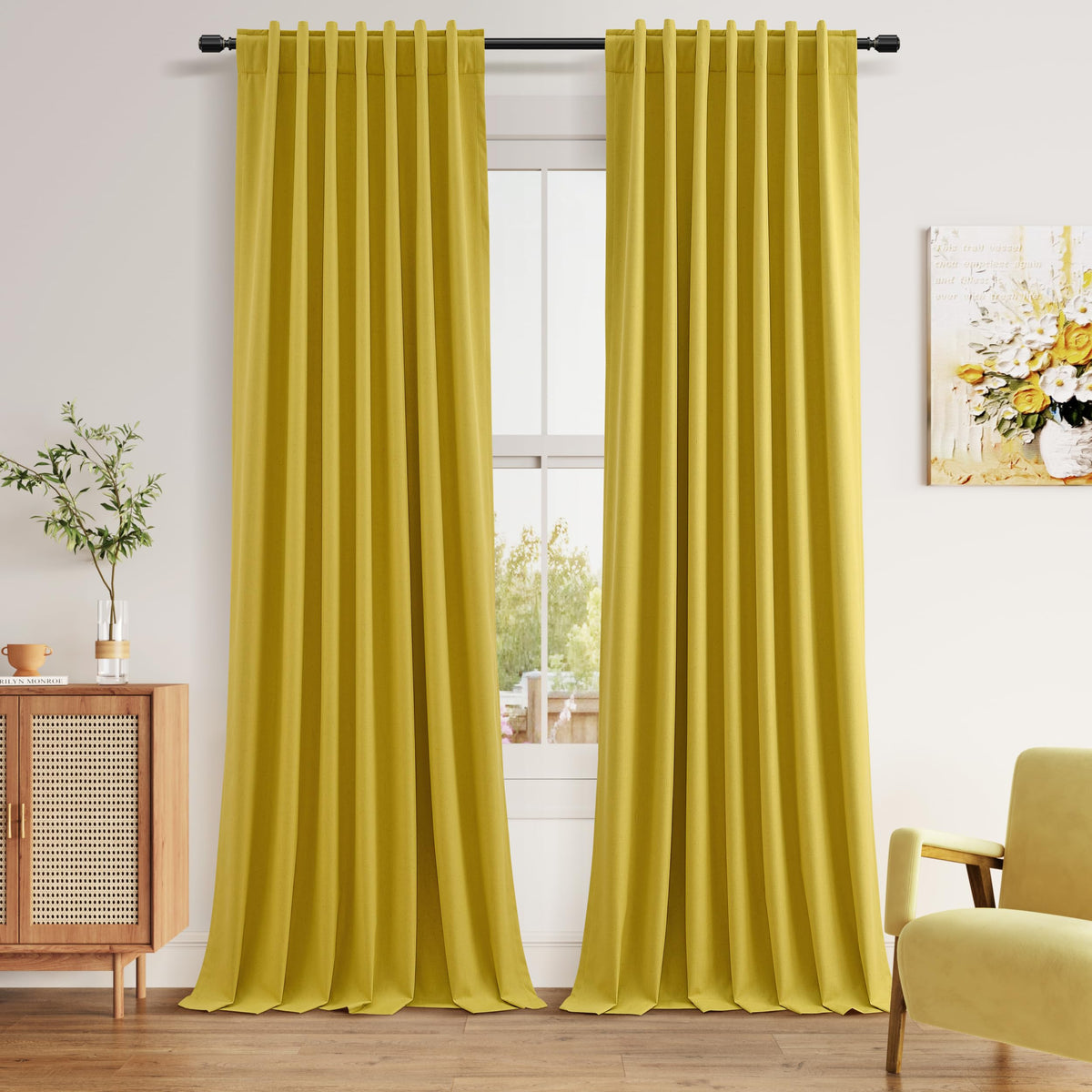 Guken Cream Linen Blackout Curtains 84 Inch Length 2 Panels Set for Living Room Bedroom Back Tab Thermal Insulated 100% Black Out Drapes Room Darkening Window Curtain Ivory Natural Beige