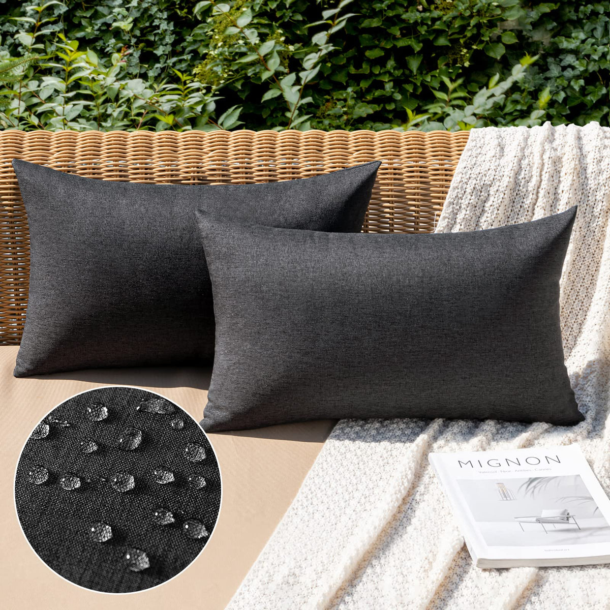 MIULEE Decorative Outdoor Pillow Covers Euro Waterproof 24x24 Beige