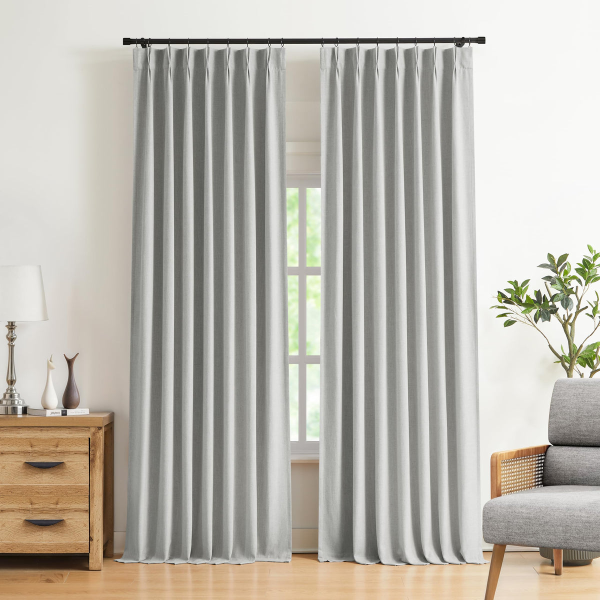 Vision Home Sand Pinch Pleated Full Blackout Curtains Linen Blended Room Darkening Window Curtains 95 inch for Living Room Bedroom Thermal Insulated Pinch Pleat Drapes with Hooks 2 Panel 40" Wx95 L