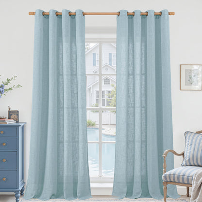LAMIT Cream Ivory Linen Semi Sheer Curtains 84 inch Length for Bedroom