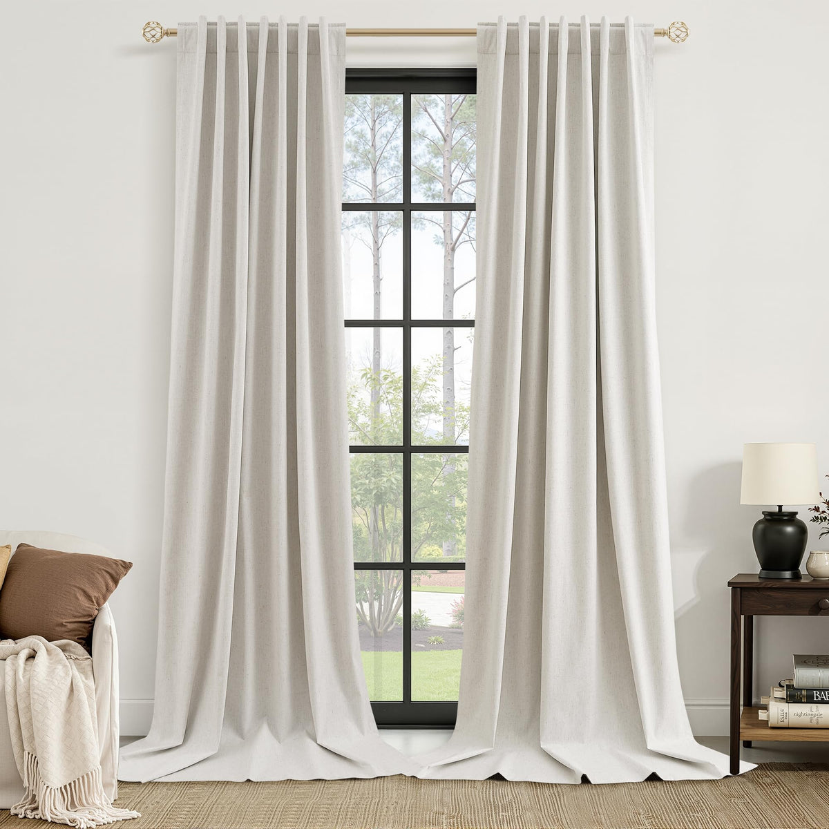 Guken Cream Linen Blackout Curtains 84 Inch Length 2 Panels Set for Living Room Bedroom Back Tab Thermal Insulated 100% Black Out Drapes Room Darkening Window Curtain Ivory Natural Beige