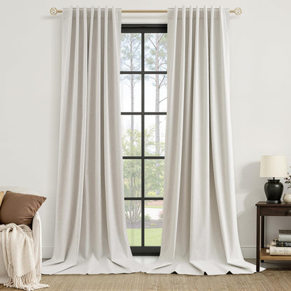 Guken Cream Linen Blackout Curtains 84 Inch Length 2 Panels Set for Living Room Bedroom Back Tab Thermal Insulated 100% Black Out Drapes Room Darkening Window Curtain Ivory Natural Beige