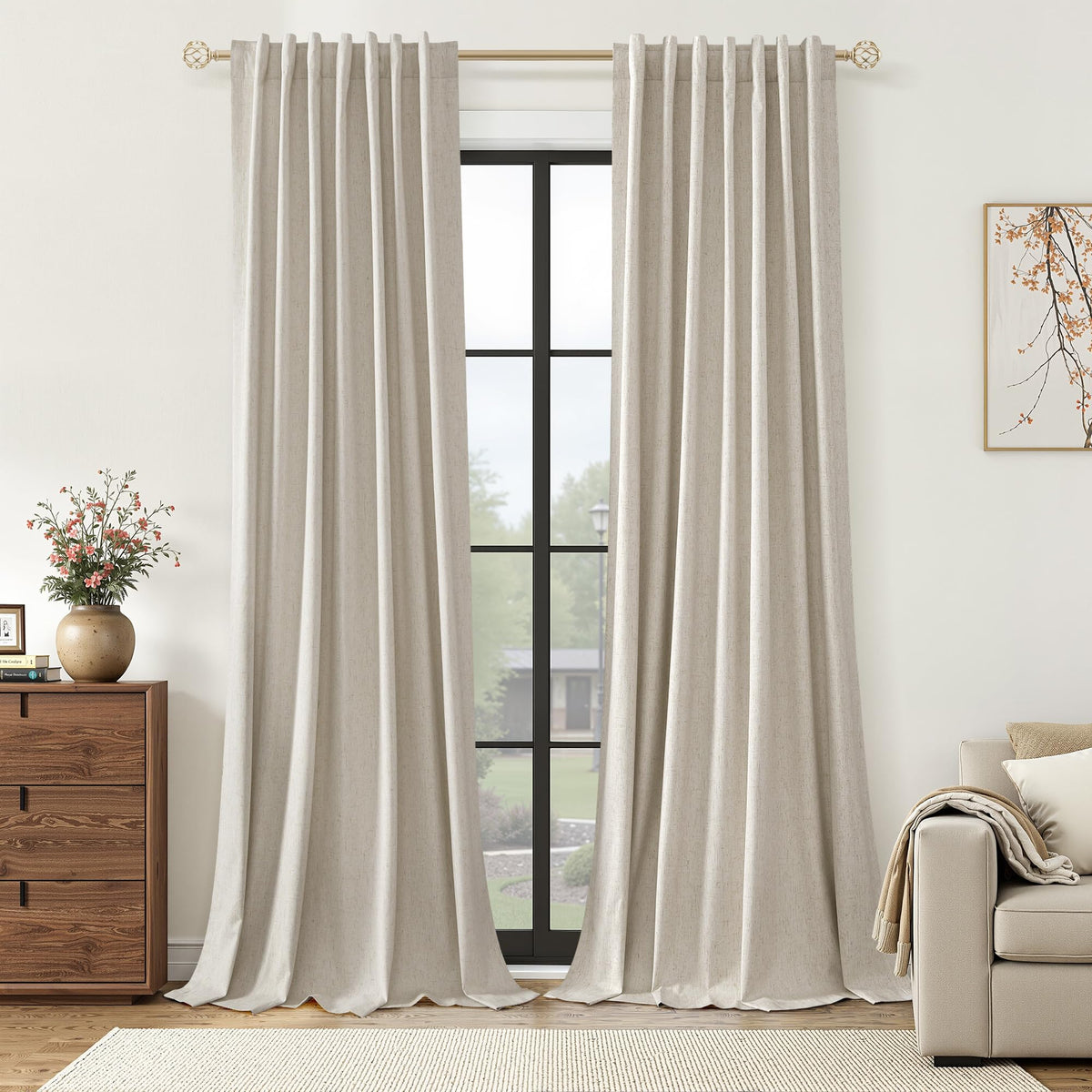 Guken Cream Linen Blackout Curtains 84 Inch Length 2 Panels Set for Living Room Bedroom Back Tab Thermal Insulated 100% Black Out Drapes Room Darkening Window Curtain Ivory Natural Beige