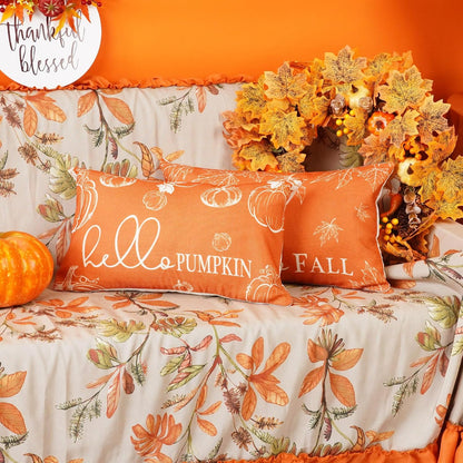 ONWAY Fall Throw Pillow Covers 12x20 Set of 2 Hello Fall Pumpkin Orange