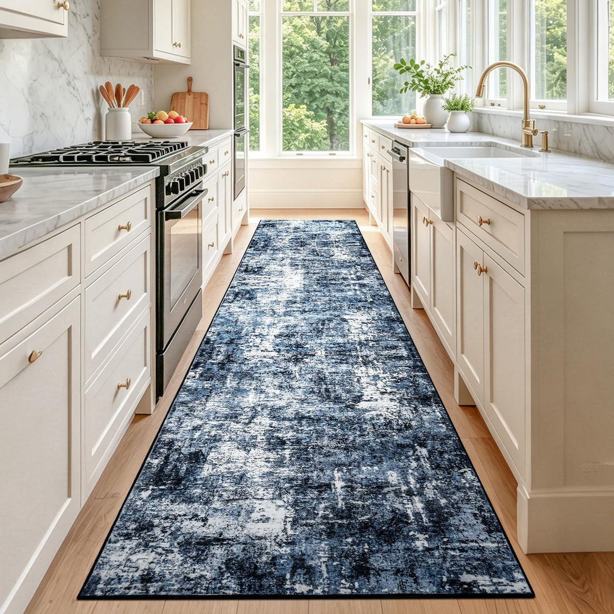 Rugflix 8x10 Area Rug for Living Room, Washable Navy Blue Dark Black Carpet