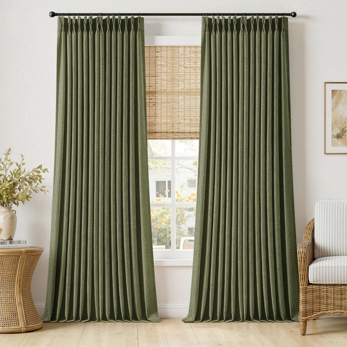 MIULEE Pinch Pleated Linen Curtains 90 Inches Long 2 Panels Natural