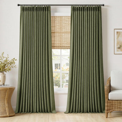 MIULEE Pinch Pleated Linen Curtains 90 Inches Long 2 Panels Natural