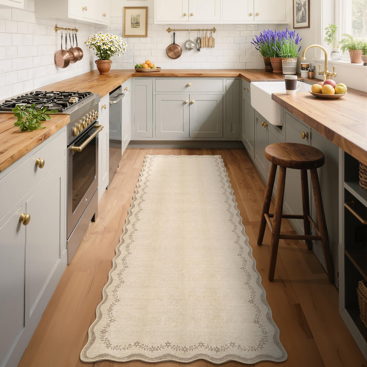 GarveeHome 5x7 Scalloped Area Rug Jute Washable Bedroom Living Room Rug
