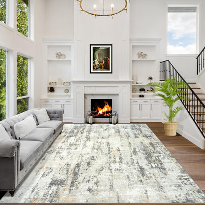 8x10 Area Rugs for Living Room: Washable Abstract Black Grey Gold Carpet