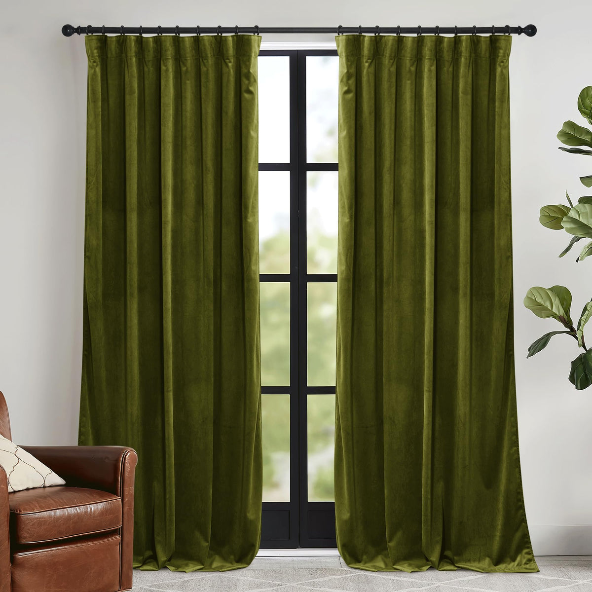 RYB HOME Sage Green Velvet Curtains 84 inches for Bedroom Living Room