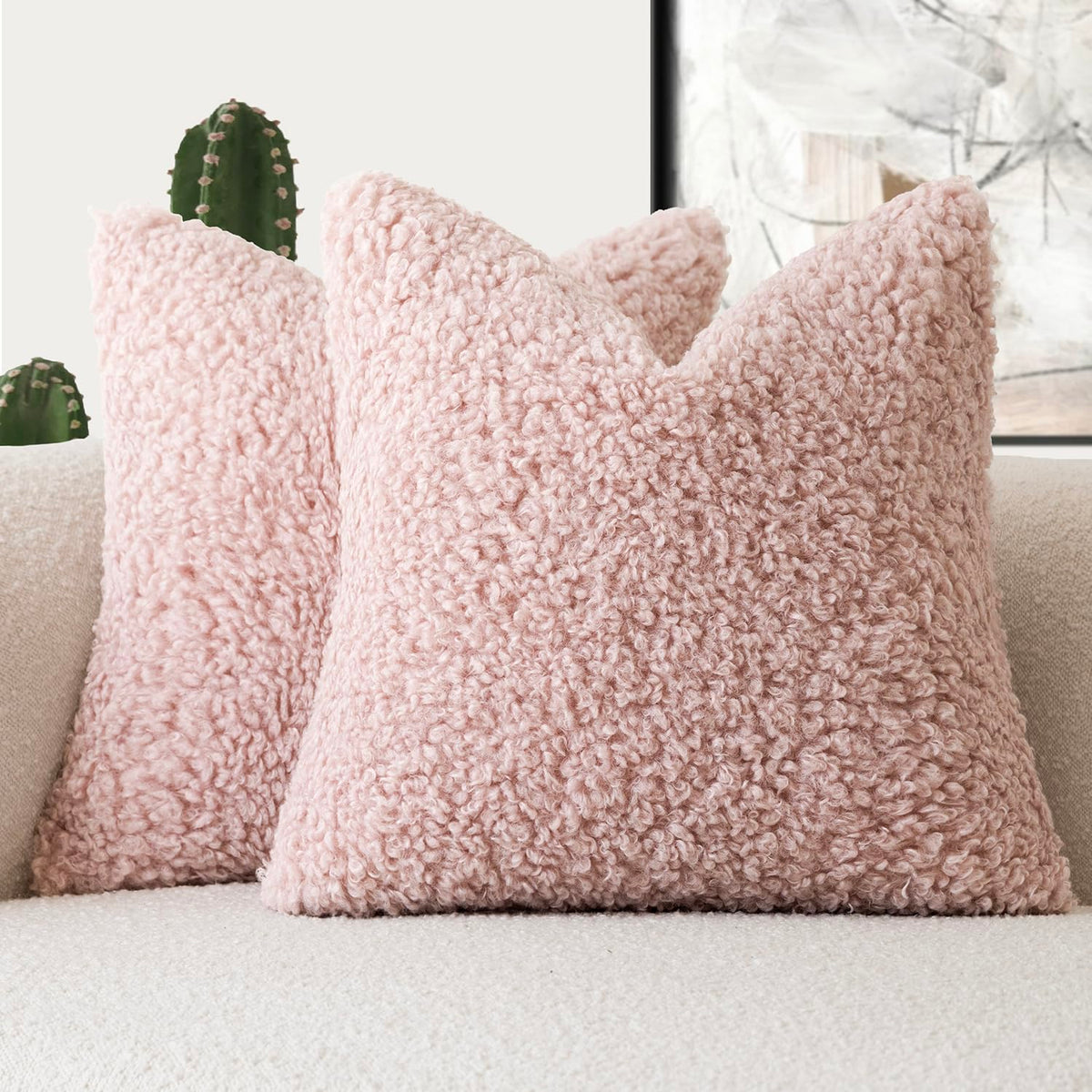 Foindtower Decorative Fuzzy Faux Fur Throw Pillow Covers 24x24 Inch Oatmeal