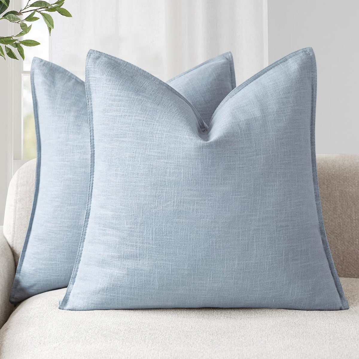 Foindtower Linen Solid Decorative Throw Pillow Covers 20x20 Natural Beige
