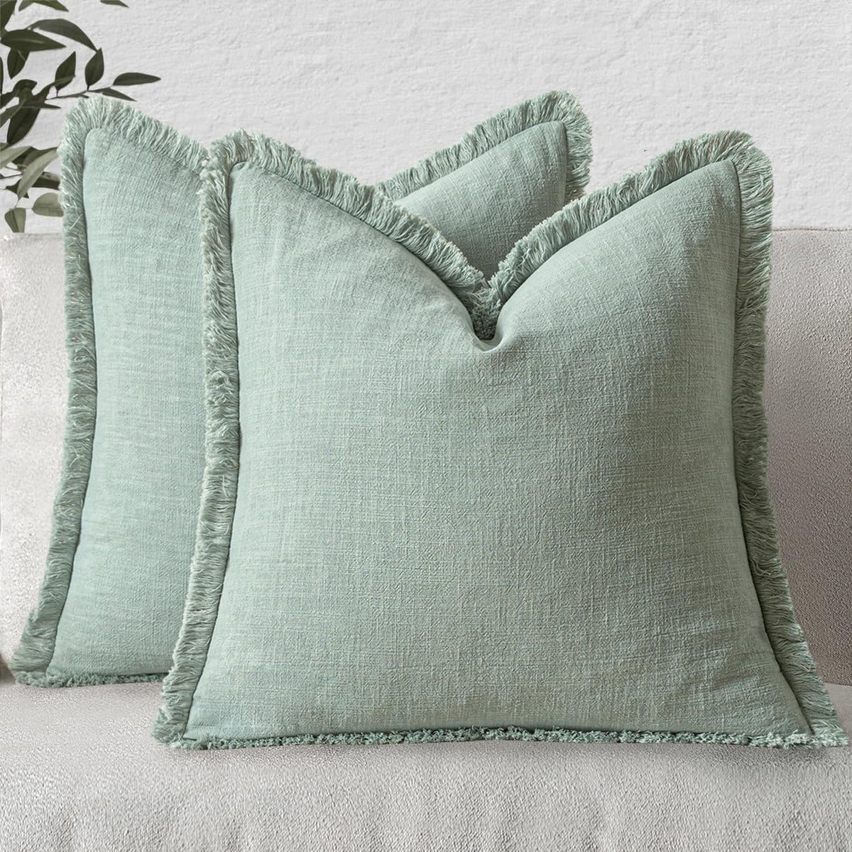 MIULEE Linen Fringe Decorative Fall Throw Pillow Covers Cocoa Brown 18x18