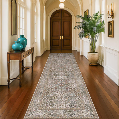 Floral Dark Green Washable Area Rugs 8x10, Vintage Living Room Rug