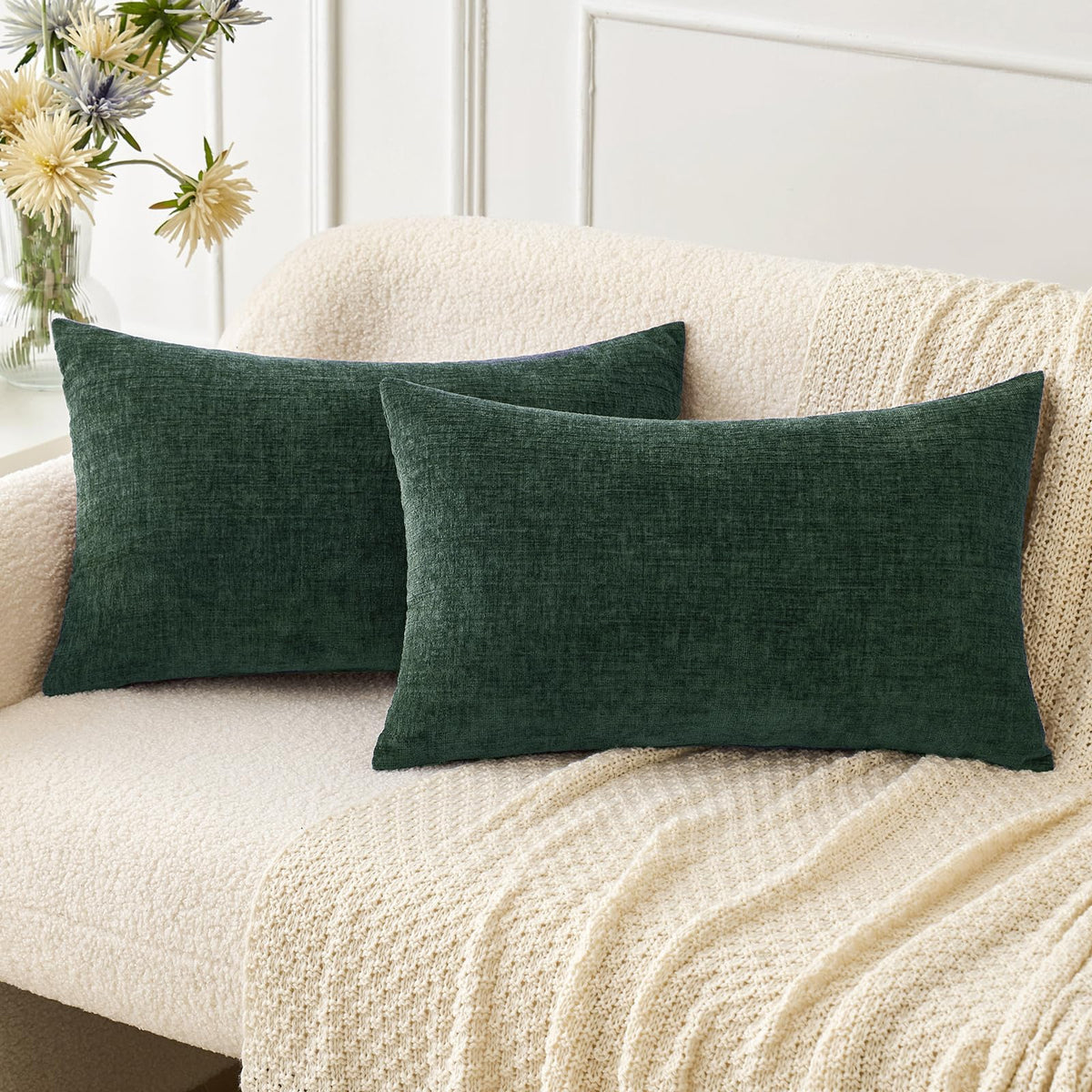 MIULEE Soft Chenille Throw Pillow Covers Sage Green 18x18 Inch Pack of 2