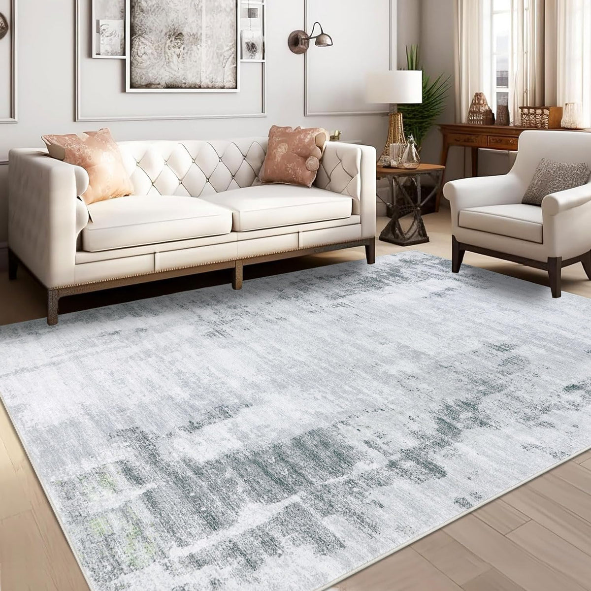 famibay 5x8 Area Rug, Abstract Washable Rugs for Living Room Low Pile Neutral Area Rug for Bedroom Aesthetic Non Slip Rubber Backed Carpet Rugs for Living Room Bedroom Dining Room(Beige/Camel)