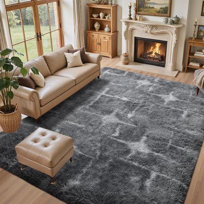 5x7 Black Area Rugs for Living Room, Large Fluffy Shag Bedroom Rugs Non-Slip, Ultra Soft Plush Carpet for Nursery Kids PlayRoom Dorm Office Indoor Modern Carpets