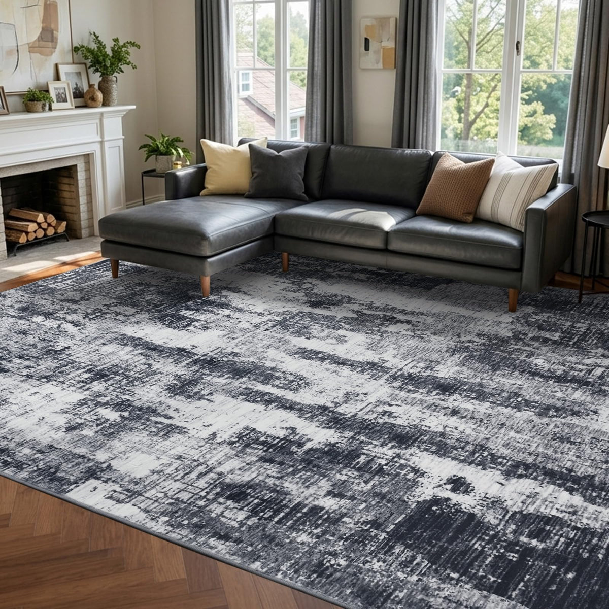 6x9 Ft Abstract Washable Area Rugs for Living Room Blue