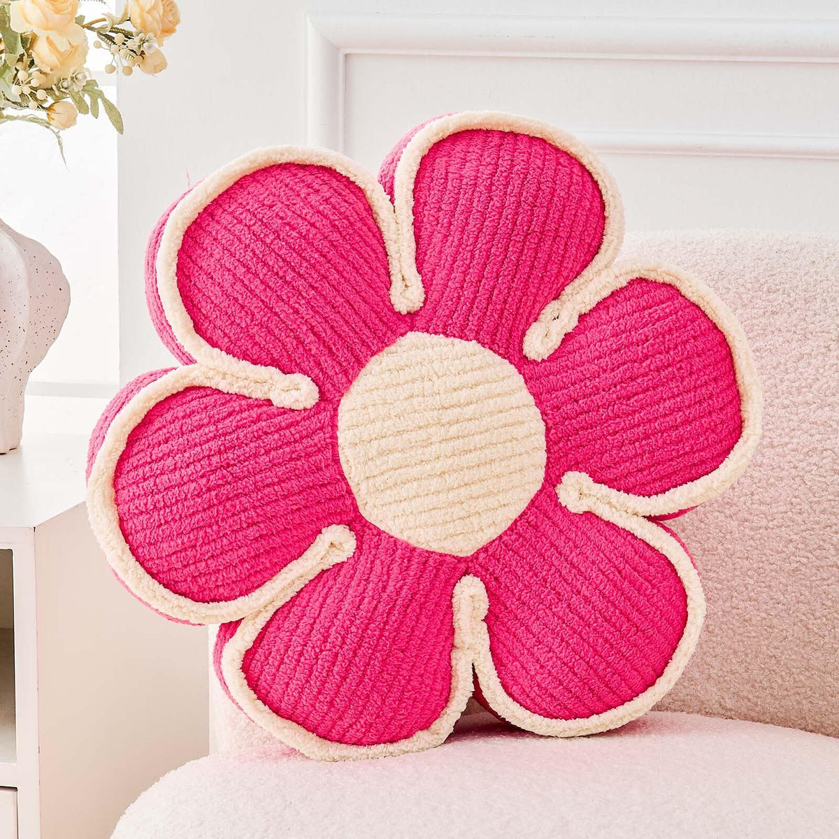 Kcvvcr Flower Pillow, Soft Flower Decorative Throw Pillow, Cute Daisy Flower Shaped Seating Floor Cushion Room Décor Plush Pillows for Sofa Couch Bed (13.7 Inch, Sage Green)