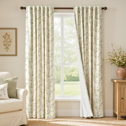 Lazzzy Taupe Vintage Floral Linen Curtains Farmhouse 50W X 84L 2 Panels