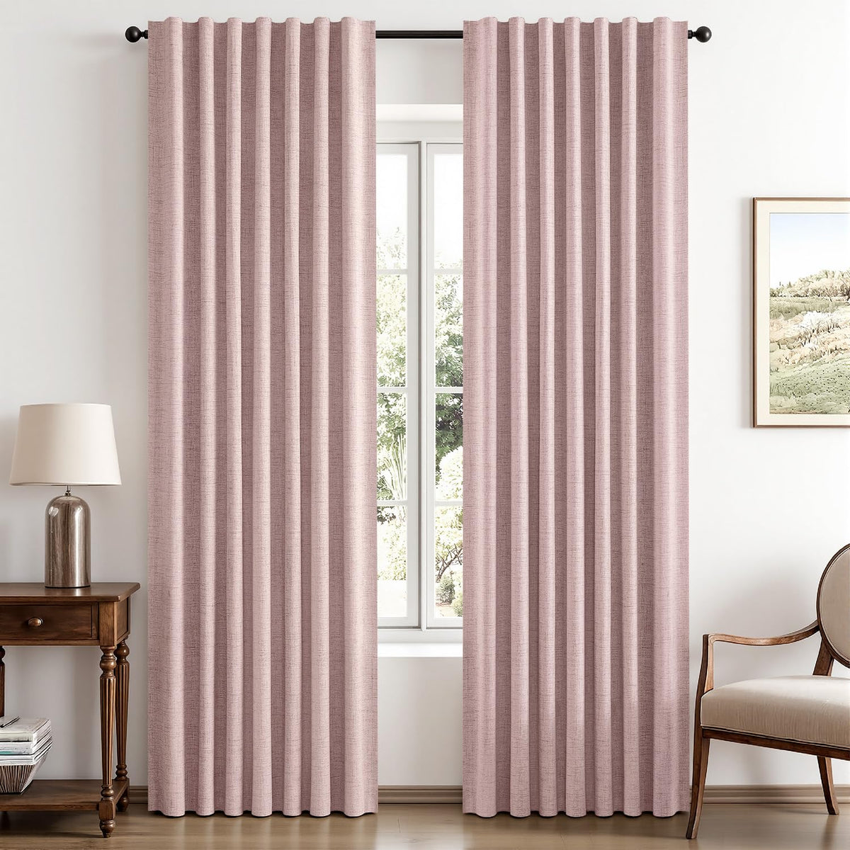 MIULEE 100% Blackout Linen Curtains for Bedroom 42 x 84 Inch Ivory 2 Panels
