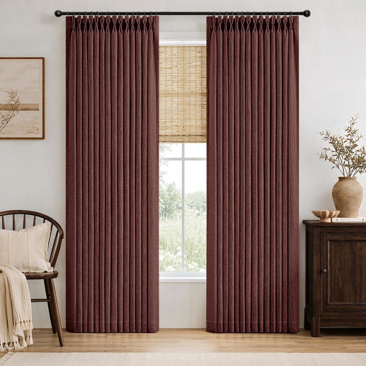 MIULEE Pinch Pleated Linen Curtains 90 Inches Long 2 Panels Natural