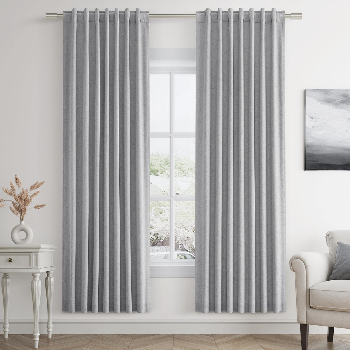 Guken Cream Linen Blackout Curtains 84 Inch Length 2 Panels Set for Living Room Bedroom Back Tab Thermal Insulated 100% Black Out Drapes Room Darkening Window Curtain Ivory Natural Beige
