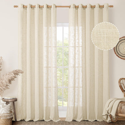 LAMIT Cream Ivory Linen Semi Sheer Curtains 84 inch Length for Bedroom