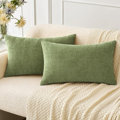MIULEE Soft Chenille Throw Pillow Covers Sage Green 18x18 Inch Pack of 2