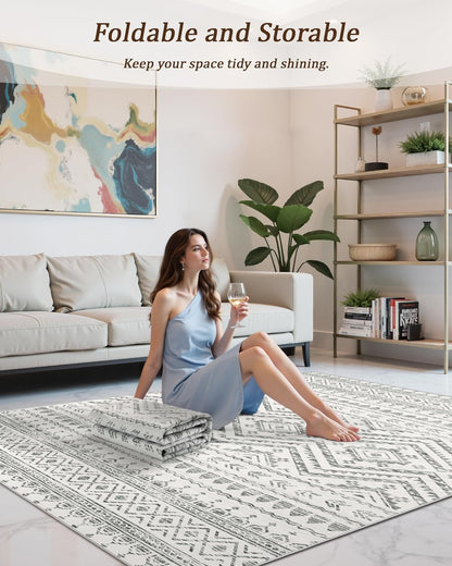 Miukiki 8x10 Area Rug for Living Room, Washable Soft Non Slip Rug Grey