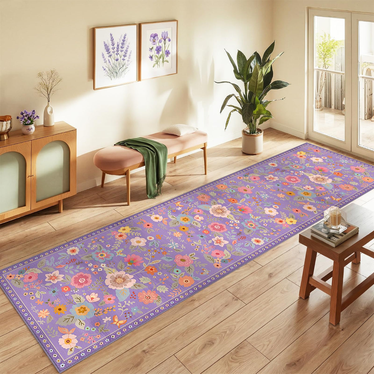 RELEANY Floral Washable 5x7 Area Rugs Pink