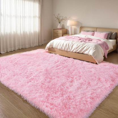 Pink Fluffy 4x6 Area Rugs for Bedroom Girls, Plush Washable Carpet
