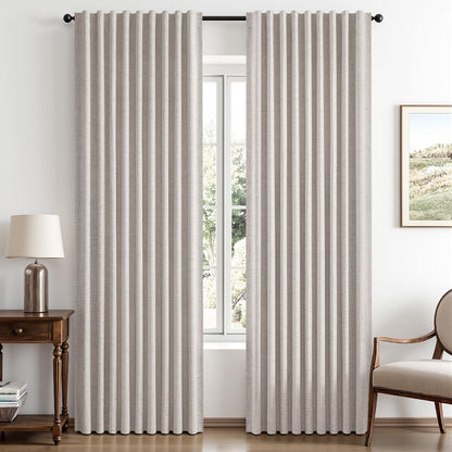 MIULEE 100% Blackout Linen Curtains for Bedroom 42 x 84 Inch Ivory 2 Panels