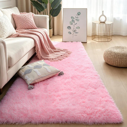 Pink Fluffy 4x6 Area Rugs for Bedroom Girls, Plush Washable Carpet