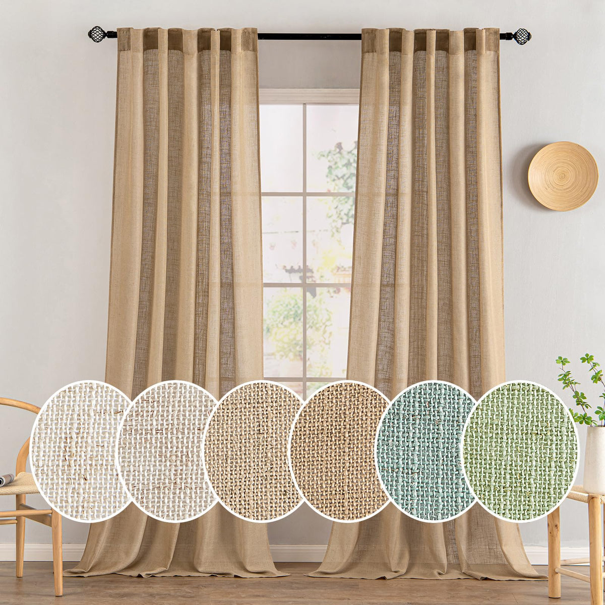 MIULEE Natural White Linen Curtains 52x84 Inch Long for Bedroom Living Room