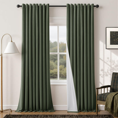 Natural Ivory 100% Blackout Grommet Linen Curtains 90 Inch Long 2 Panels