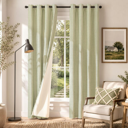 Vangao Linen Curtains for Living Room, Striped Blue Curtains 84L, 2 Panels