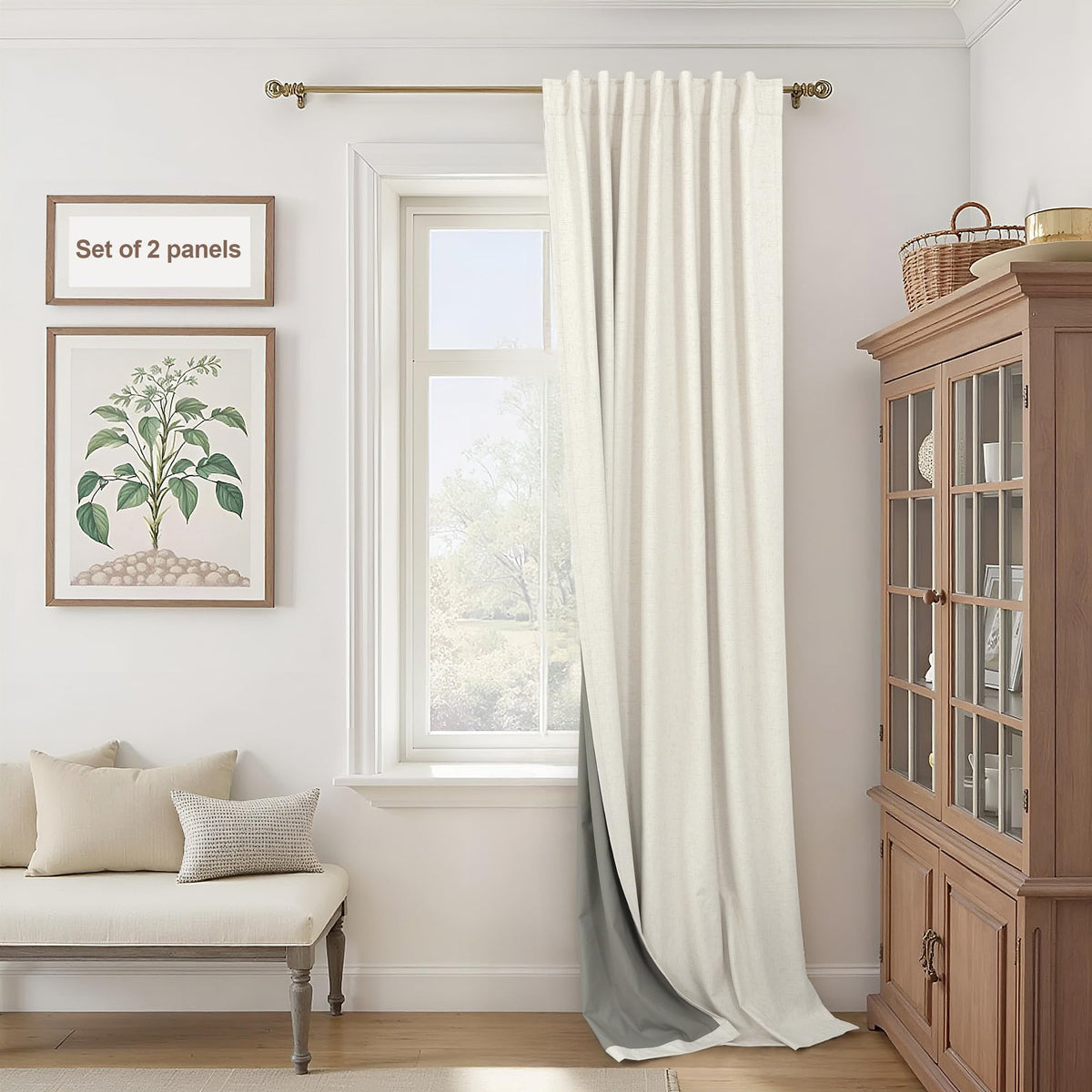 100% Blackout Curtains 84 Inch Length 2 Panels Set Neutral Boho Linen Farmhouse for Bedroom Windows Living Room Darkening Thermal Insulated Drapes Natural Cream Ivory 7ft Long Back Tab Pleated Pocket